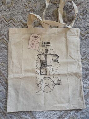 NWT Bialetti Moka Express Canvas Tote - Natural with Black Print